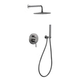 Brushed Gold 10" Round Rainfall Shower Head Wall Mounted Rain Shower System with Handheld Shower Solid Brass