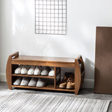 40.2" Rustic Bamboo Upholstered Entryway Flip Top Storage Shoe Rack Bench with 3 Shelves