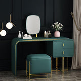 Green Makeup Vanity Set Expandable Dressing Table with Mirror&Side Cabinet&Stool