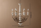 Retro White Scrollwork Distressed Wood 6-Light Candle-Style Chandelier