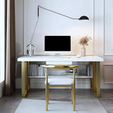 39" Modern White & Gold Rectangular Computer Desk with Drawer & Storage Shelf