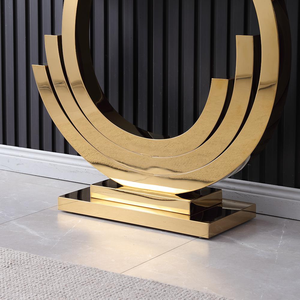 59.1" Gold & Black Marble Console Table Narrow Rectangular Entryway Table