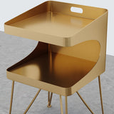 Nordic Gold Metal Nightstand with 2 Shelves and Handle Bedside Table