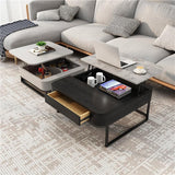 Square Modern Lift-top Nesting Multifunctional Coffee Table With Hidden Large Storage and Drawer Set of 2 Black