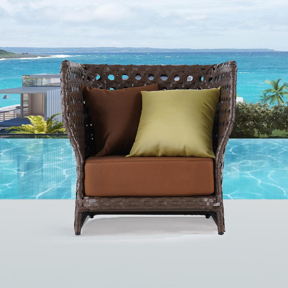 All-Weather Brown Patio Club Chair Wicker Outdoor Club Chair with Cushion & Pillow