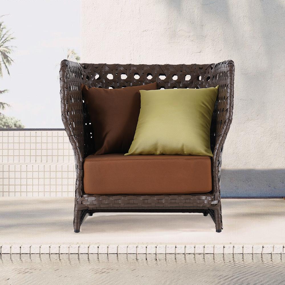 All-Weather Brown Patio Club Chair Wicker Outdoor Club Chair with Cushion & Pillow