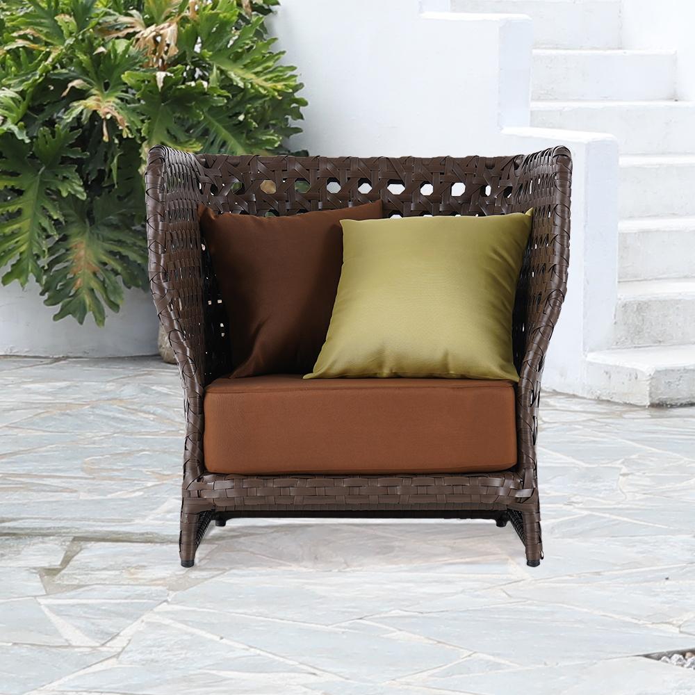 All-Weather Brown Patio Club Chair Wicker Outdoor Club Chair with Cushion & Pillow