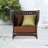 All-Weather Brown Patio Club Chair Wicker Outdoor Club Chair with Cushion & Pillow