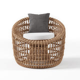 Austen Rattan Outdoor Barrel Chair Nest Shape Sidechair with Cushion in Brown