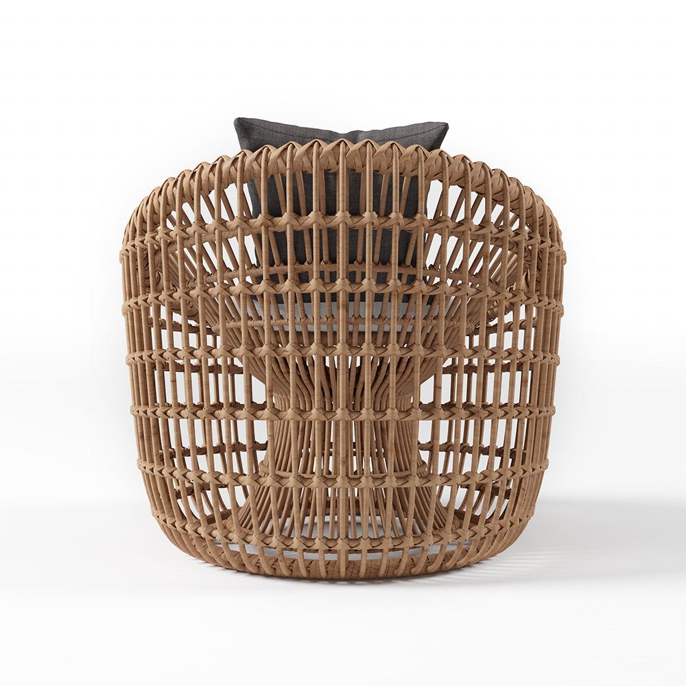 Austen Rattan Outdoor Barrel Chair Nest Shape Sidechair with Cushion in Brown