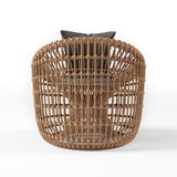 Austen Rattan Outdoor Barrel Chair Nest Shape Sidechair with Cushion in Brown