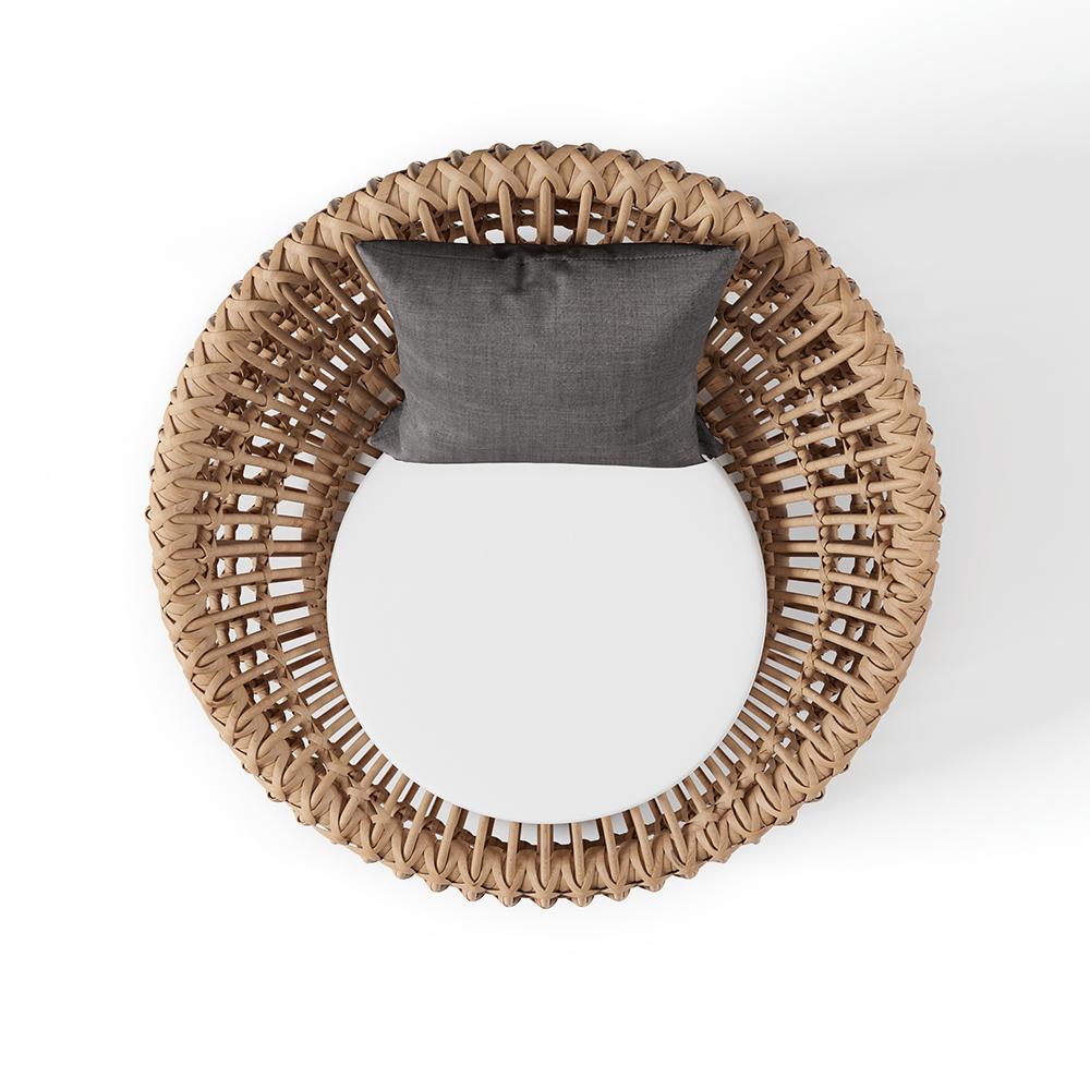 Austen Rattan Outdoor Barrel Chair Nest Shape Sidechair with Cushion in Brown