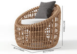 Austen Rattan Outdoor Barrel Chair Nest Shape Sidechair with Cushion in Brown
