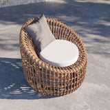 Austen Rattan Outdoor Barrel Chair Nest Shape Sidechair with Cushion in Brown
