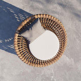 Austen Rattan Outdoor Barrel Chair Nest Shape Sidechair with Cushion in Brown