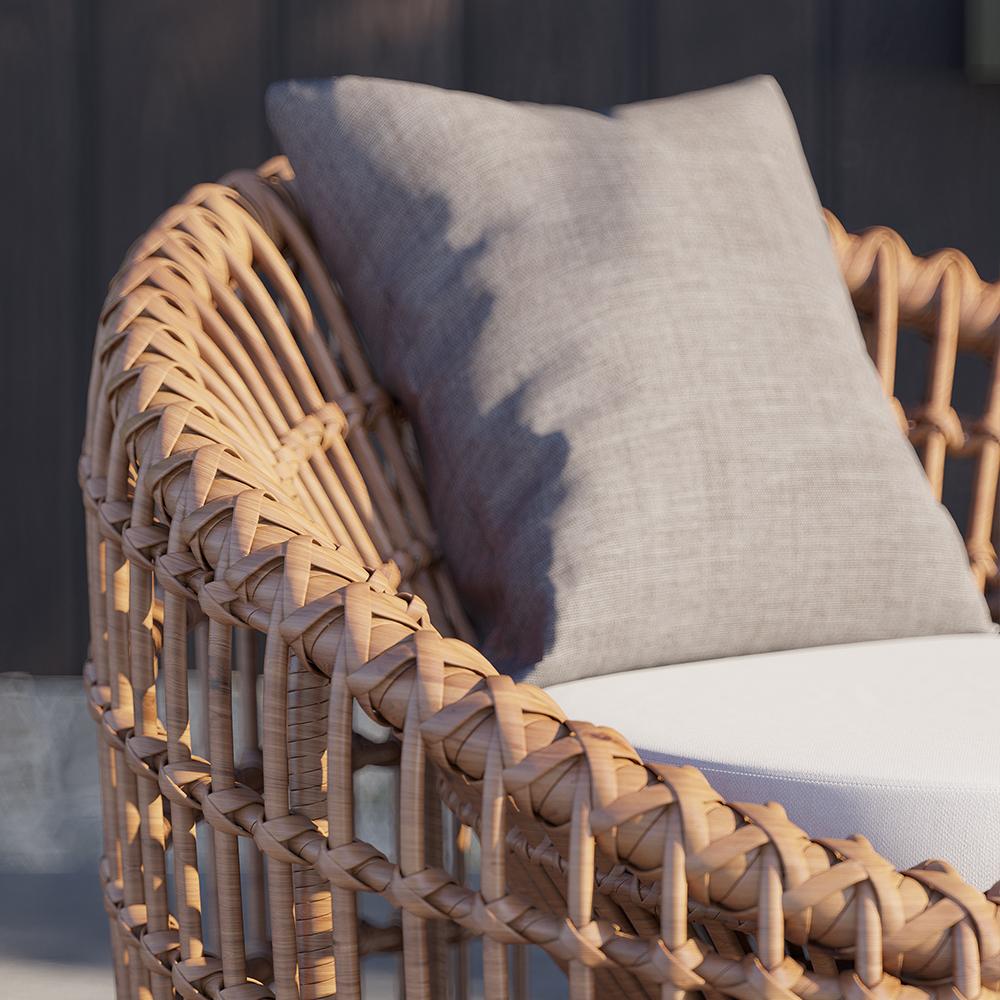 Austen Rattan Outdoor Barrel Chair Nest Shape Sidechair with Cushion in Brown