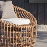 Austen Rattan Outdoor Barrel Chair Nest Shape Sidechair with Cushion in Brown