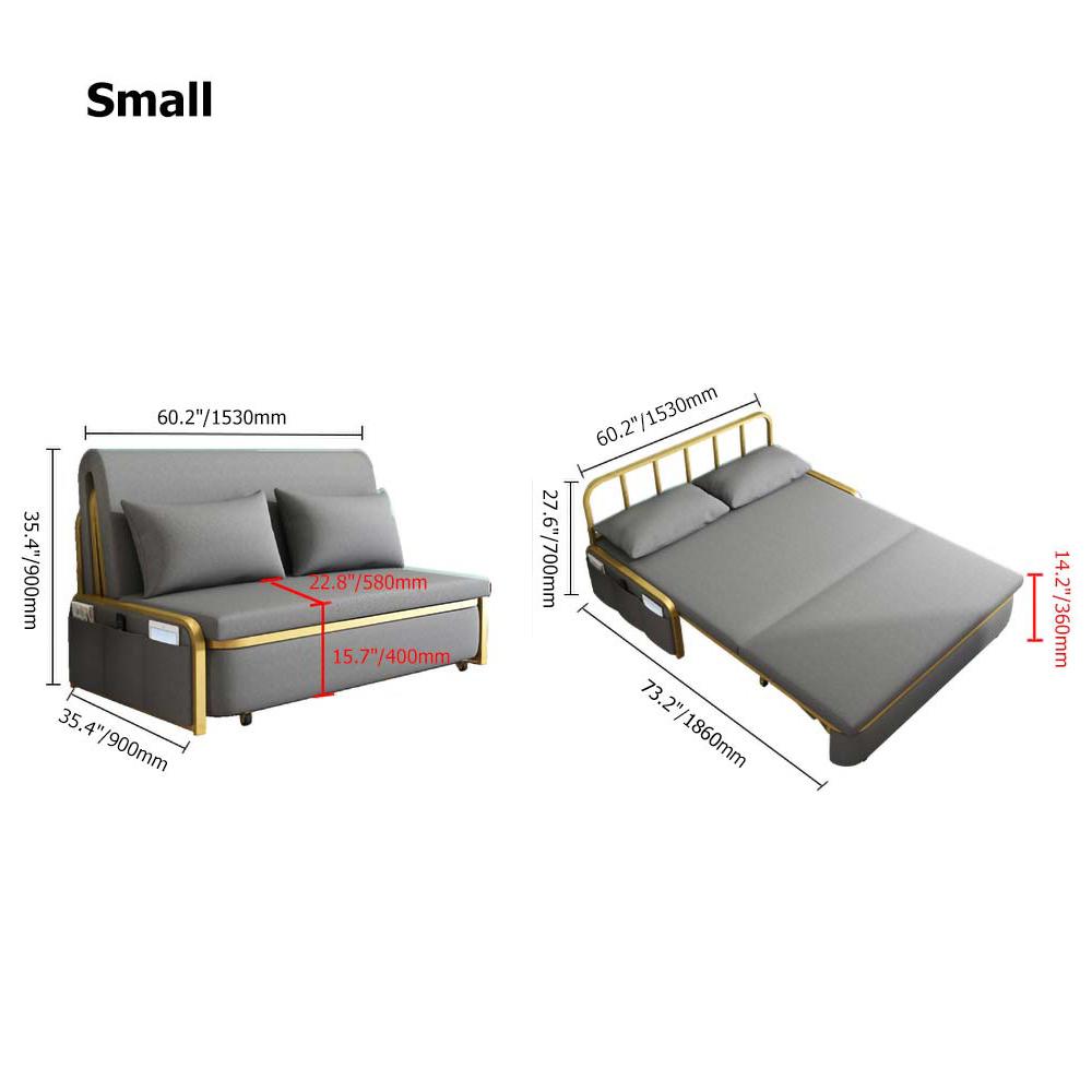 Full Sleeper Sofa Gray Upholstered Convertible Sofa Leath-Aire
