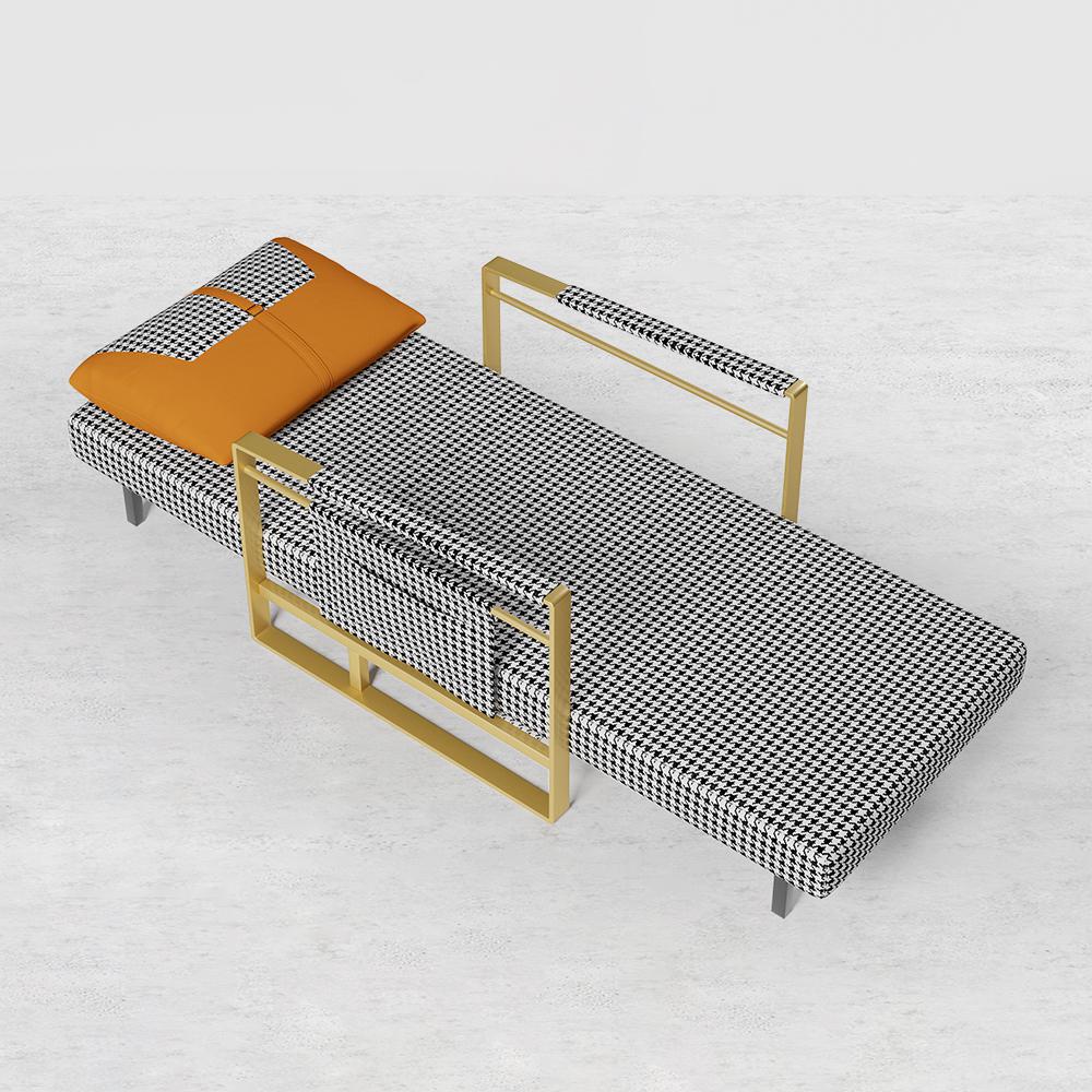 Modern Orange Houndstooth Single Sofabed Convertible Sleeper with Side Storage