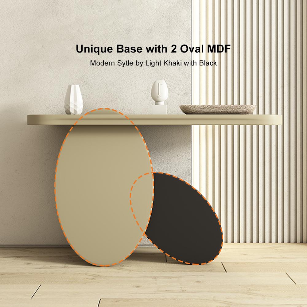 39.4" Modern Console Table Rectangular Wood Entryway Table with Circle Base Light Khaki