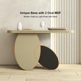 39.4" Modern Console Table Rectangular Wood Entryway Table with Circle Base Light Khaki
