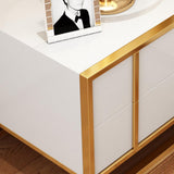 Black Lacquer Bedroom Nightstand Stainless Steel in Gold