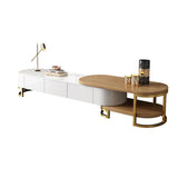 Nesnesis Modern Extending TV Stand with Storage Oval White & Natural Media Console