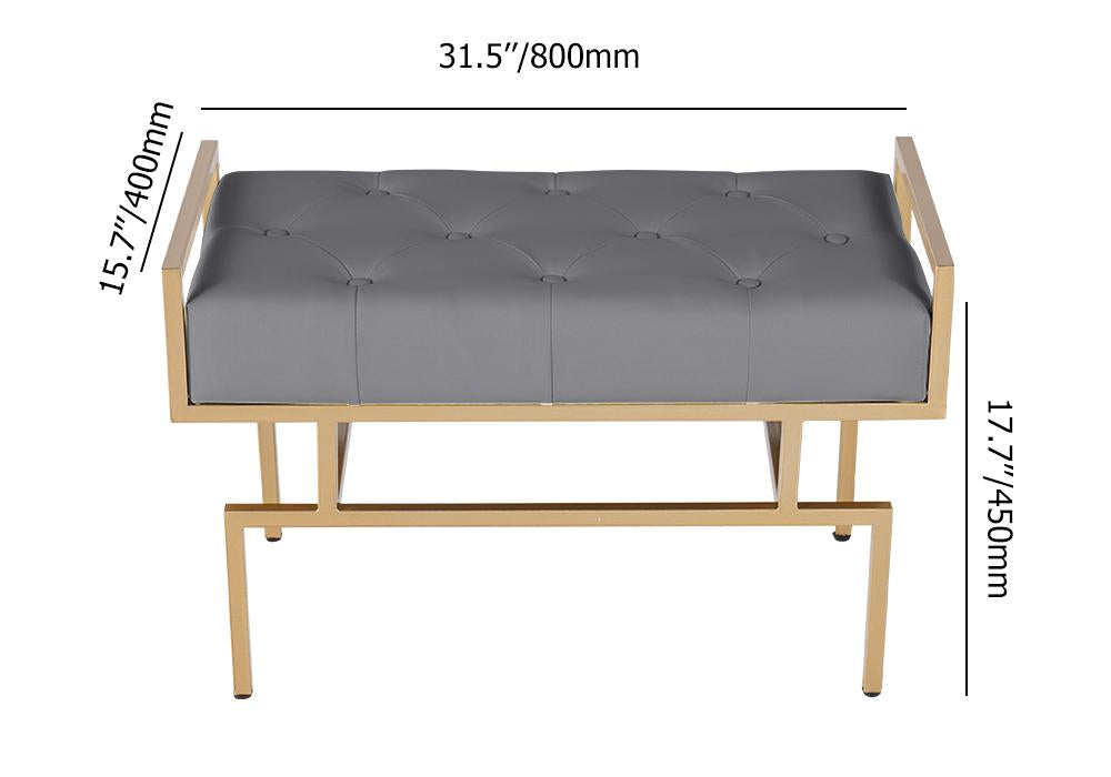31.5'' Modern White Faux Leather Upholstered Bench with Gold Metal Legs