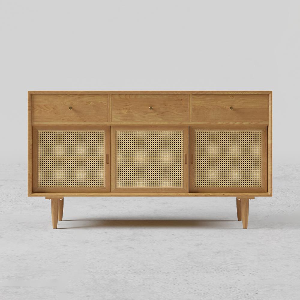 Farmhouse 55" Cane Sideboard Buffet with Storage Natural Kitchen Cabinet