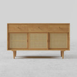 Farmhouse 55" Cane Sideboard Buffet with Storage Natural Kitchen Cabinet