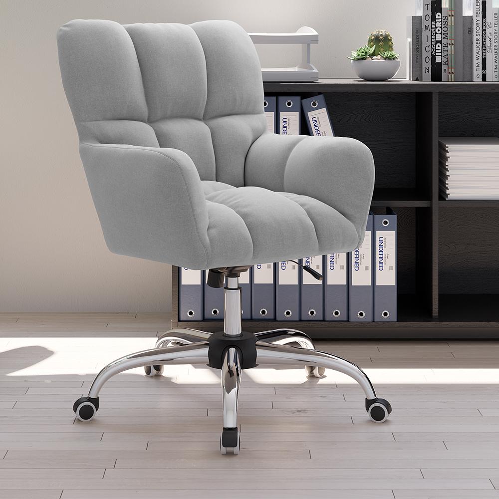 Modern Office Chair Upholstered Cotton & Linen Swivel Task Chair Height Adjustable