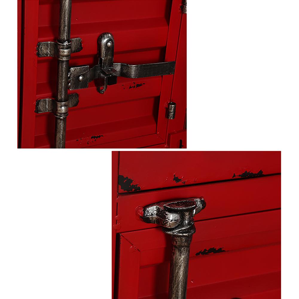 Industrial Loft Red Nightstand Retro Bedside Storage Cabinet with Door & Drawer