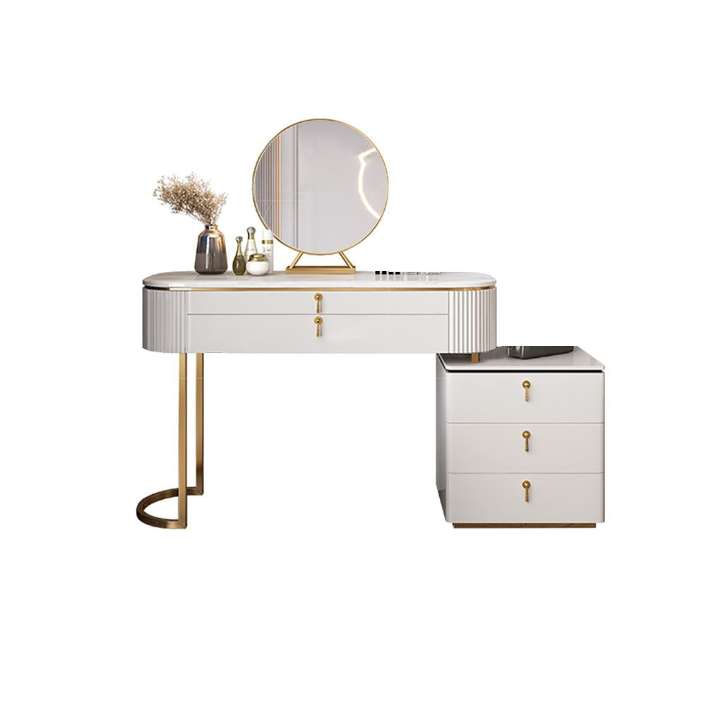 Modern 5-Drawer White Makeup Vanity Table Mirror & Side Cabinet Included