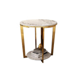 Gold Faux Marble Round End Table with Storage Shelf for Living Room