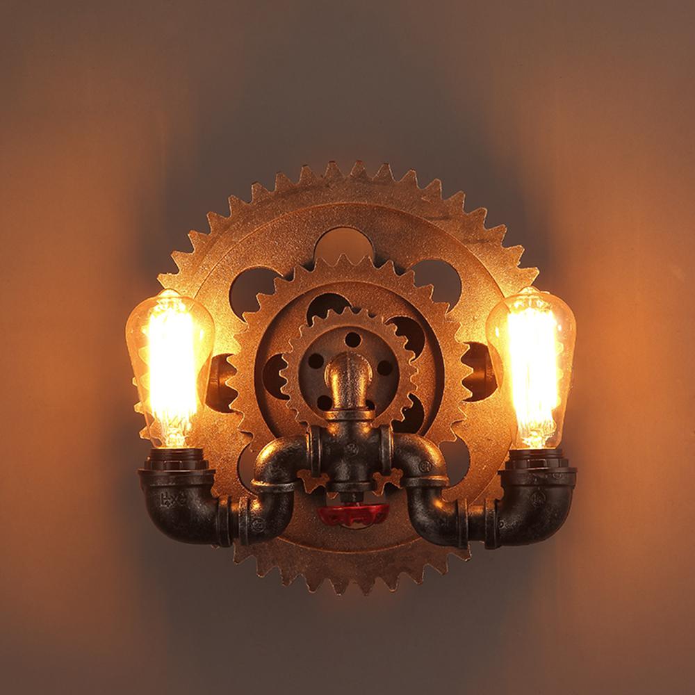 Retro Industrial Wall Sconce,New Rustic 2-Light E26 Edison Light Fixture,with Water Pipe