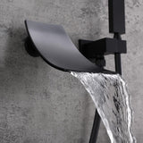 Modern Waterfall Wall-Mount Tub Filler Faucet Single Handle & Handshower in Matte Black