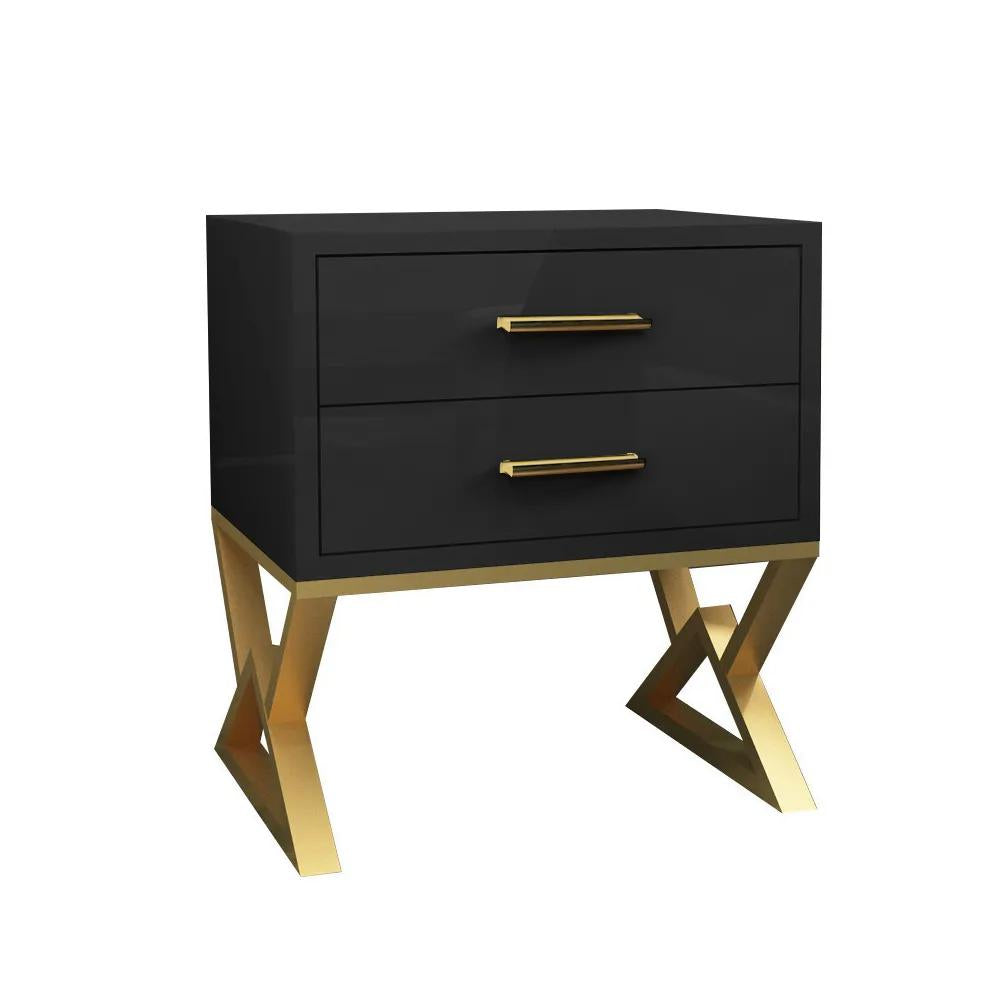 Nordic White Nightstand 2-Drawer Bedside Table Gold Finish