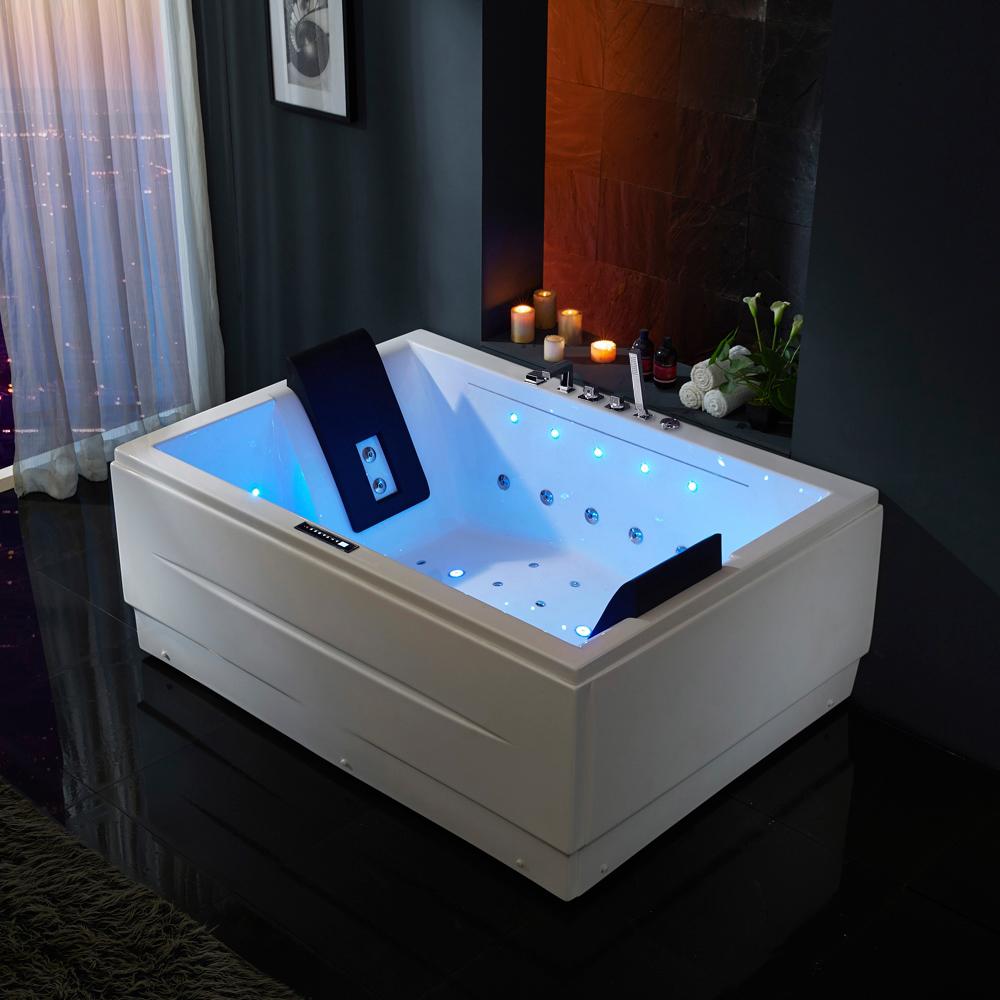 71" Modern Acrylic Corner Bathtub Whirlpool Air Massage 3 Sided Apron Tub in White Chromatherapy LED