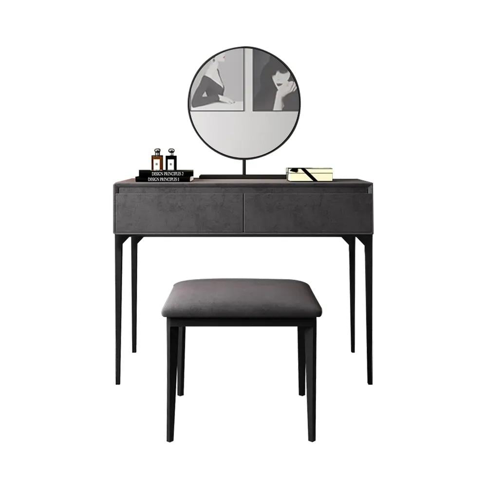 Modern Gray Makeup Vanity Set with Velvet Surface Dressing & Mirror & Stool in Small