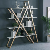 Modern Abstract Etagere Wooden Bookshelf in White & Gold
