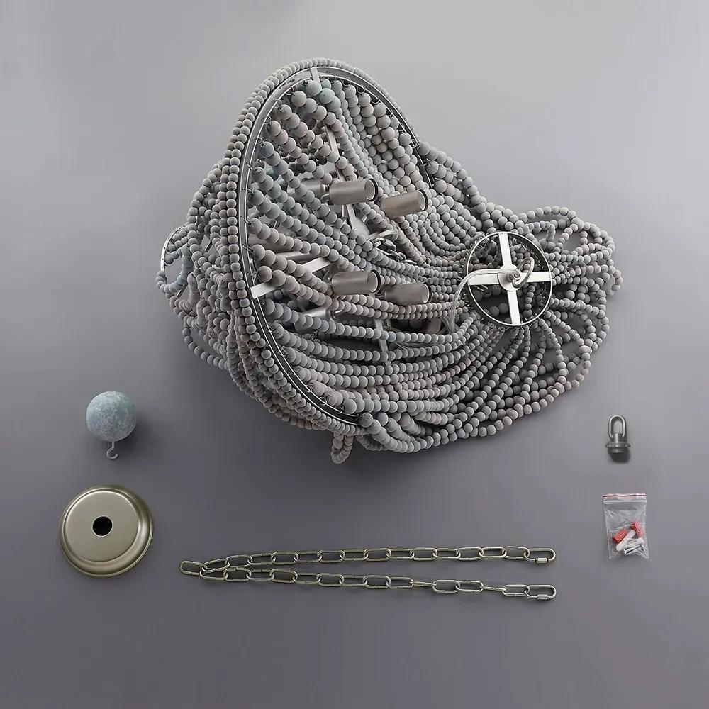 Kesarre Retro Wood Beaded Chandelier Empire Ceiling Light in Gray & Blue