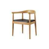 Modern Curved Back Dining Chair Upholstered Leather Walnut Wooden Armchair