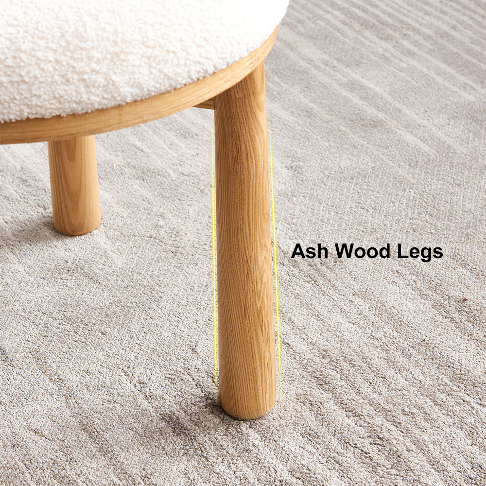 Modern White Boucle Dining Chair Side Chair Natural Wood Legs