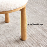 Modern White Boucle Dining Chair Side Chair Natural Wood Legs