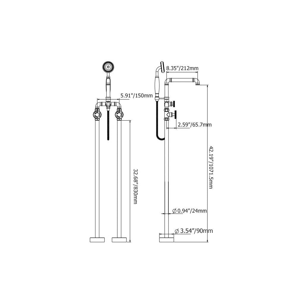 Ruth Black Freestanding Tub Faucet Clawfoot Tub Faucet with Hand Shower