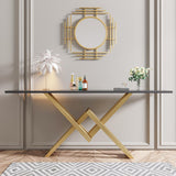 Black & Gold Narrow Console Table Accent Table For Entryway X Base Metal in Small