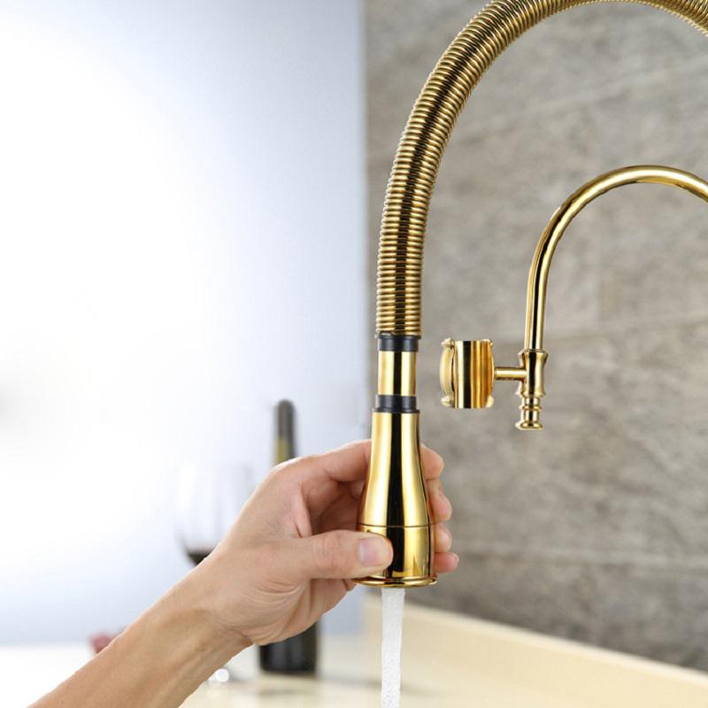 High Arc Dual-Mode Pull-Down Kitchen Faucet Solid Brass with Porcelain Handle