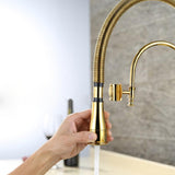 High Arc Dual-Mode Pull-Down Kitchen Faucet Solid Brass with Porcelain Handle