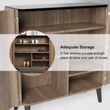 Walnut Shoe Storage Cabinet with 2-Door in Black 14 Pairs