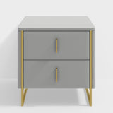 Modern Off White Nightstand 2-Drawer Faux Leather Bedside Table in Gold